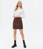 New Look Burgundy Leather-Look Mini Skirt